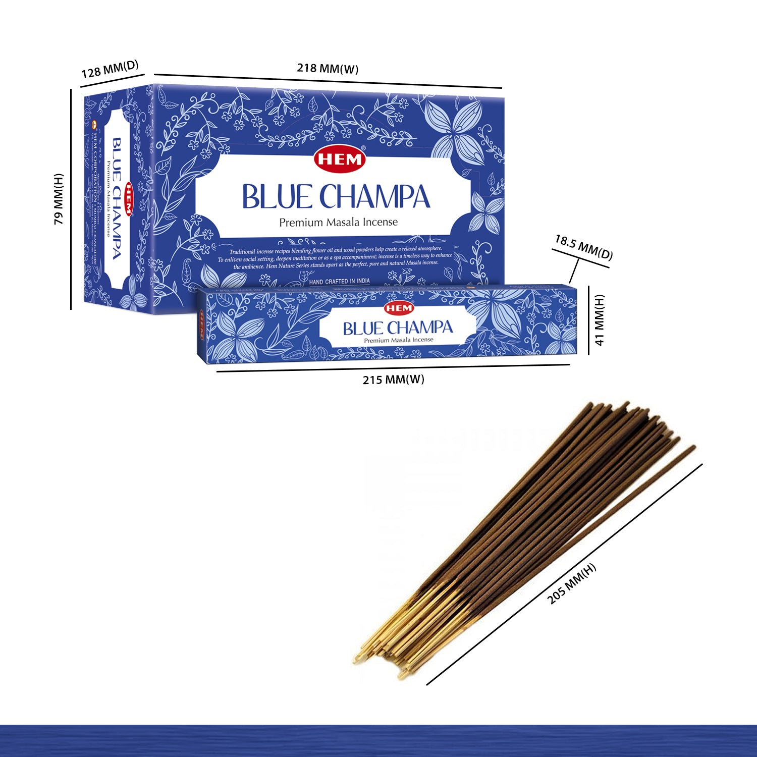 HEM Premium Blue Champa Masala Incense Sticks (12 Packets 15g Each)