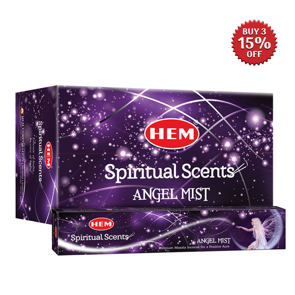 HEM Spiritual Scents Angel Mist - Premium Masala Incense Sticks - for Positive Aura - Hand Crafted in India - Pack of 12 - 180g