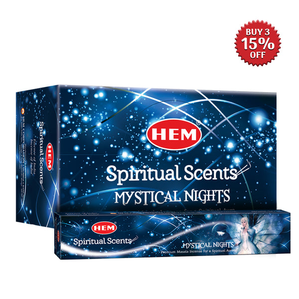 HEM Spiritual Scents Mystical Nights - Premium Masala Incense Sticks - for Spiritual Aura - Hand Crafted in India - Pack of 12 - 180g