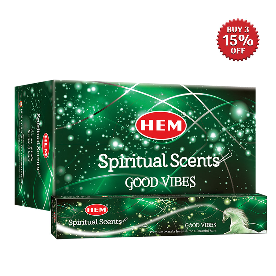 HEM Spiritual Scents Good Vibes - Premium Masala Incense Sticks - for Peaceful Aura - Hand Crafted in India - Pack of 12 - 180g