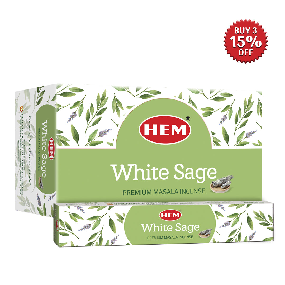 HEM White Sage Premium Masala Incense Sticks (12 Packets 15g Each)