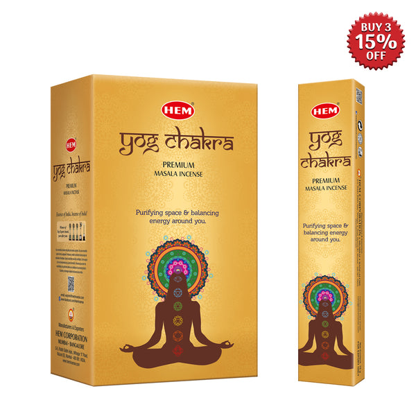 HEM Yog Chakra Premium Masala Incense Sticks (12 Packets 15g Each)