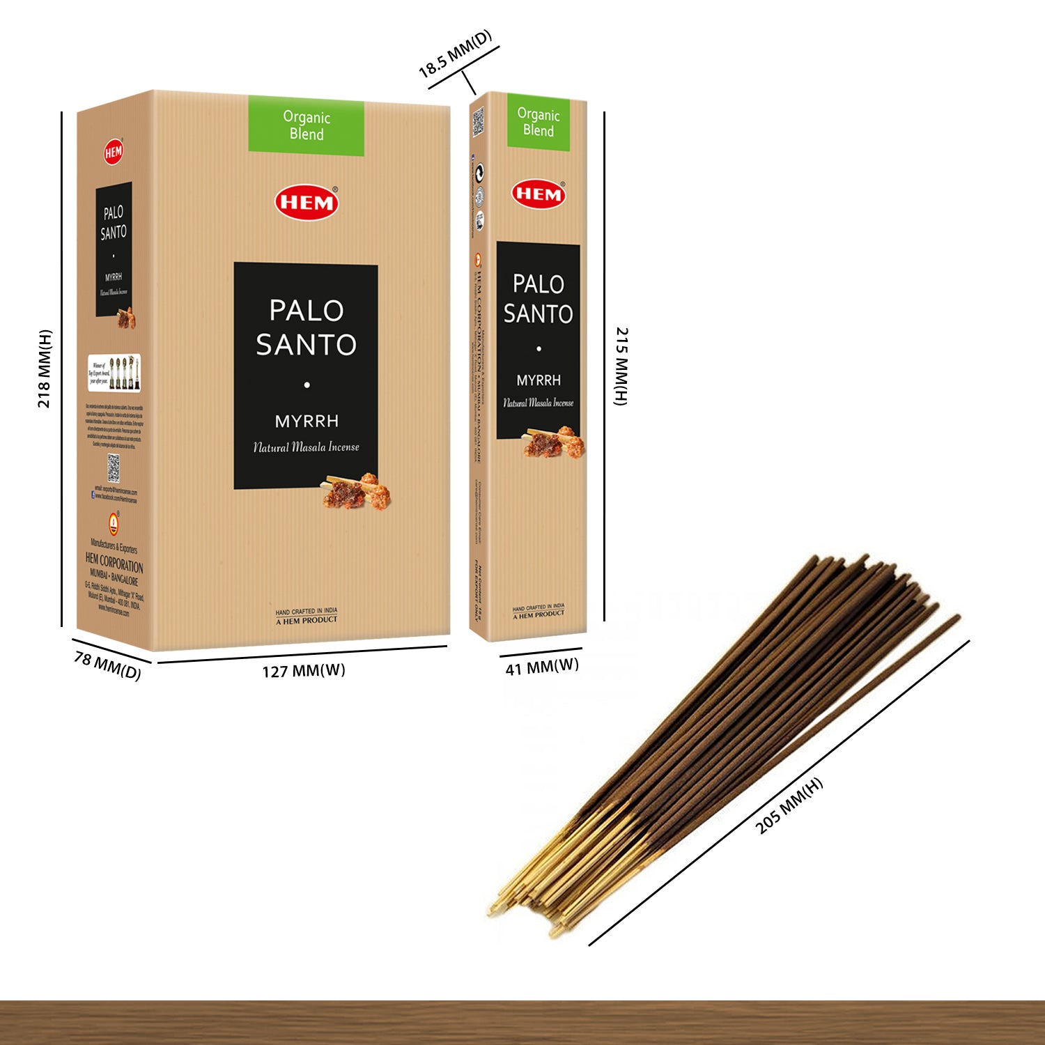 HEM Palo Santo Myrrh Natural Masala Incense Sticks (12 Packets 15g Each)