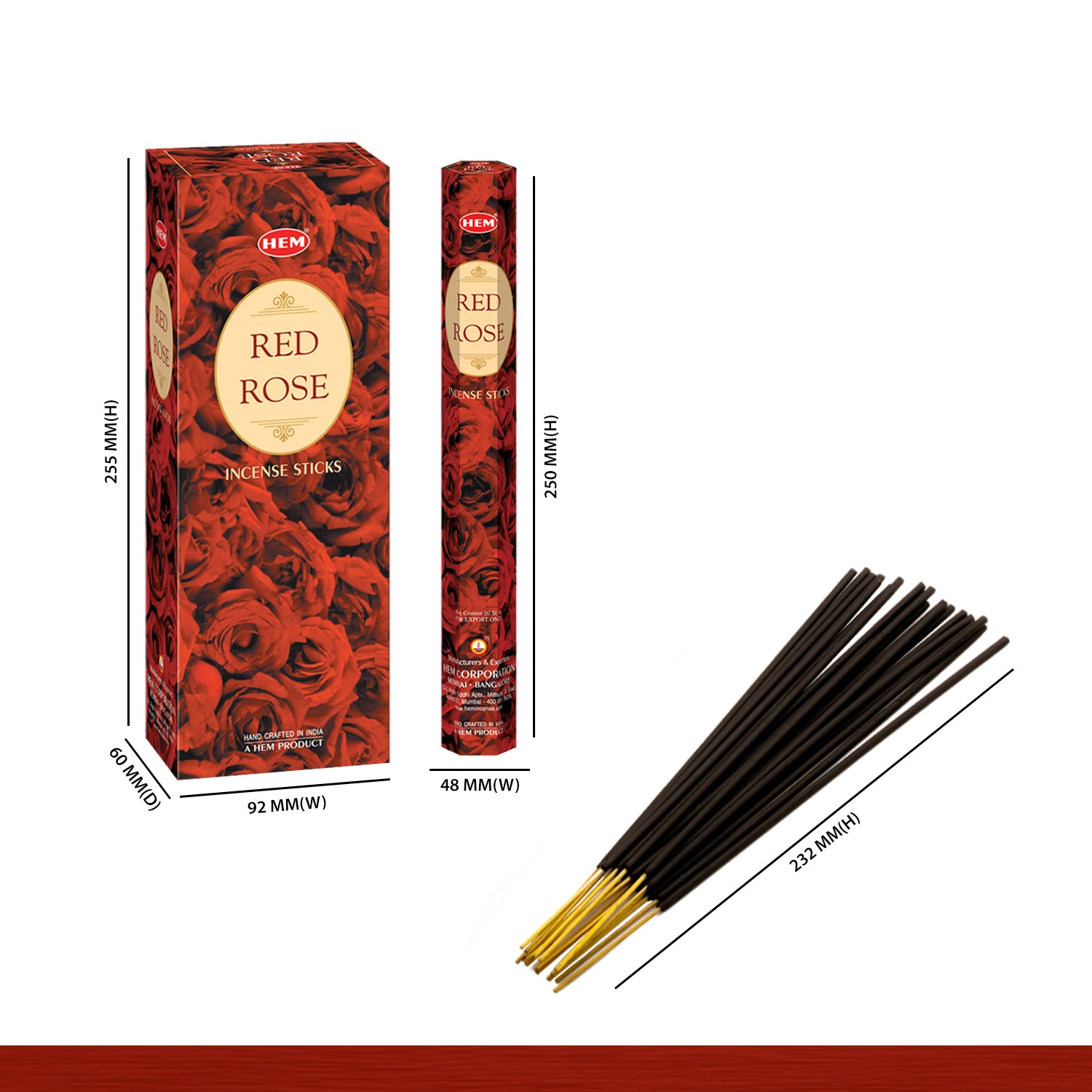HEM Red Rose Incense Sticks (Pack of 120 Sticks)