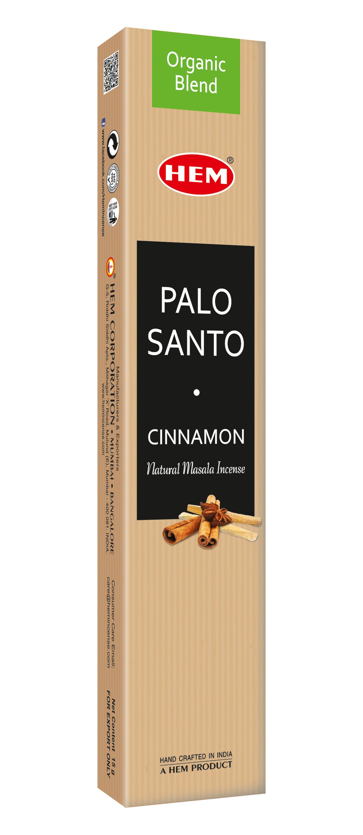 HEM Palo Santo Cinnamon Natural Masala Incense Sticks (12 Packets 15g Each)