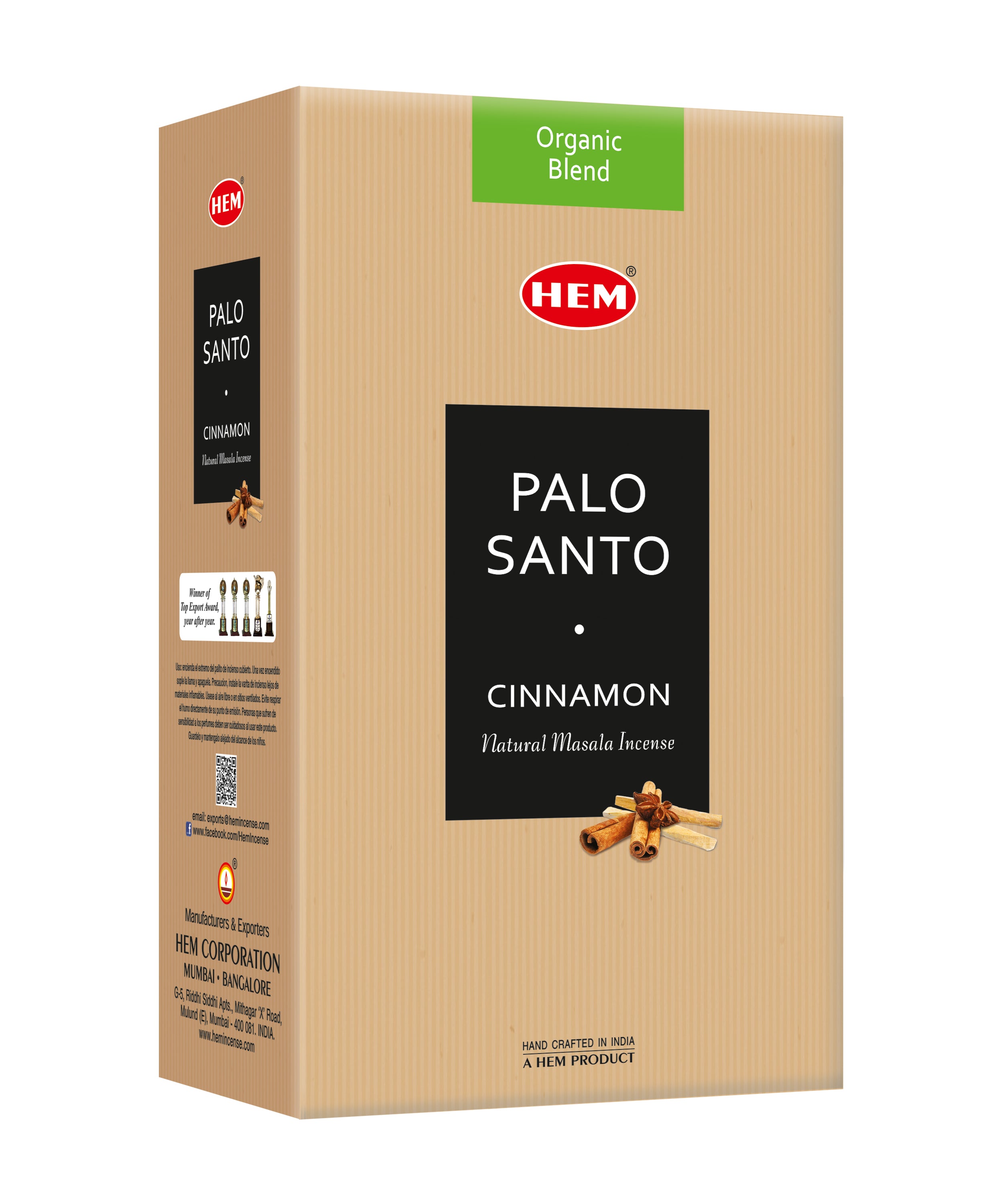 HEM Palo Santo Cinnamon Natural Masala Incense Sticks (12 Packets 15g Each)